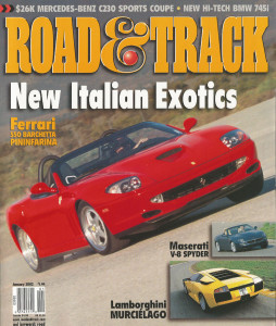 ROAD & TRACK 2002 JAN - DATSUN 510 T/A, CAMBIOCORSA, MURCIELAGO, FERRARI 550
